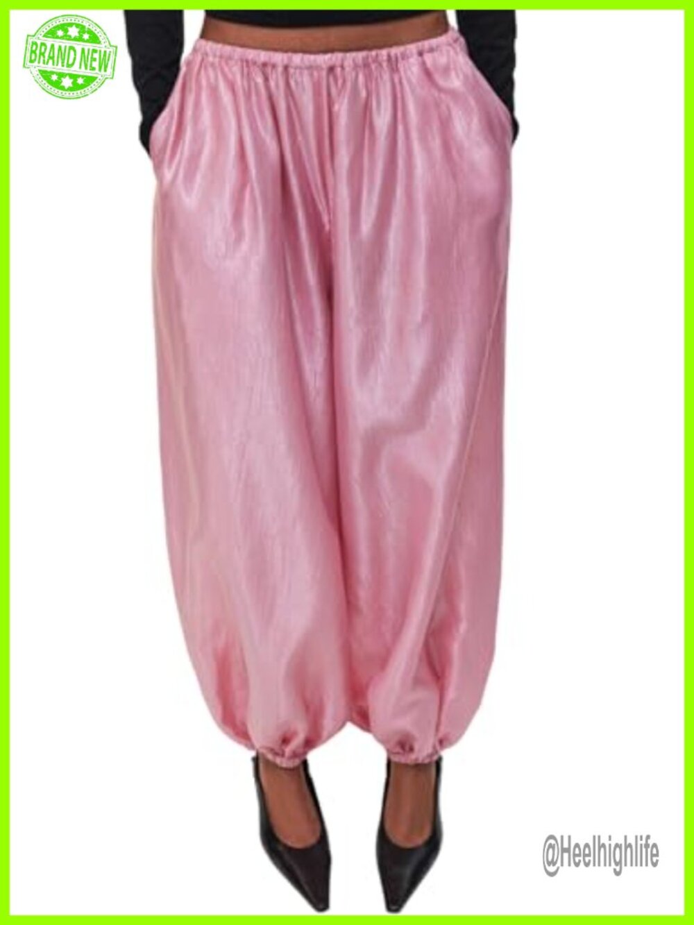 Satin Harem Pants Elastic Waist Wide Leg Casual Barrel Trousers